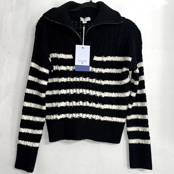 La Ligne For Target Black/White Striped Cable Knit Collared Pullover Sweater S - Picture 2 of 12